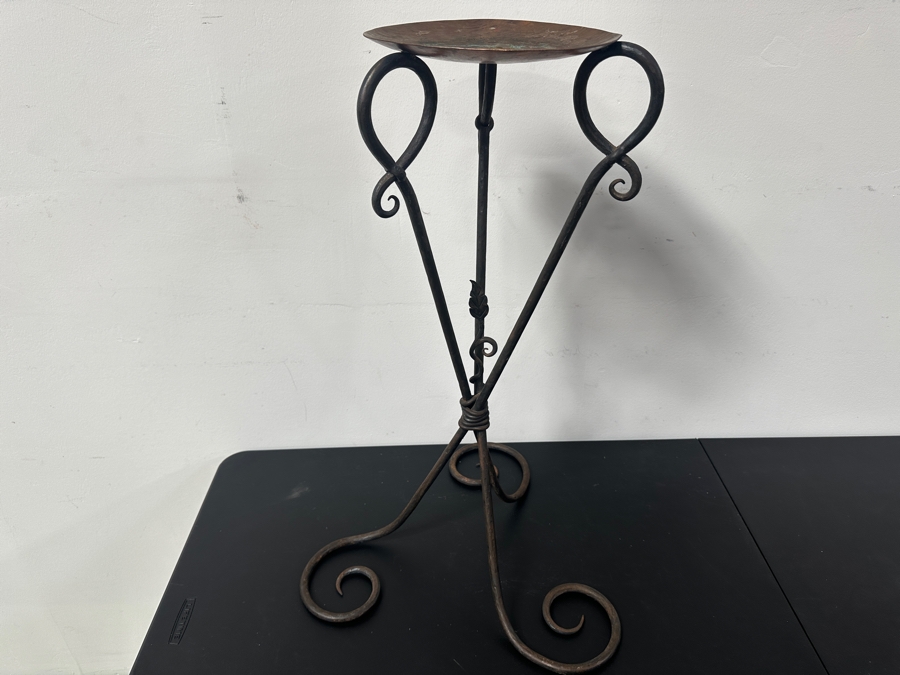 Handcrafted Wrought Iron And Copper Stand Candle Holder 29.5'H [Photo 2]