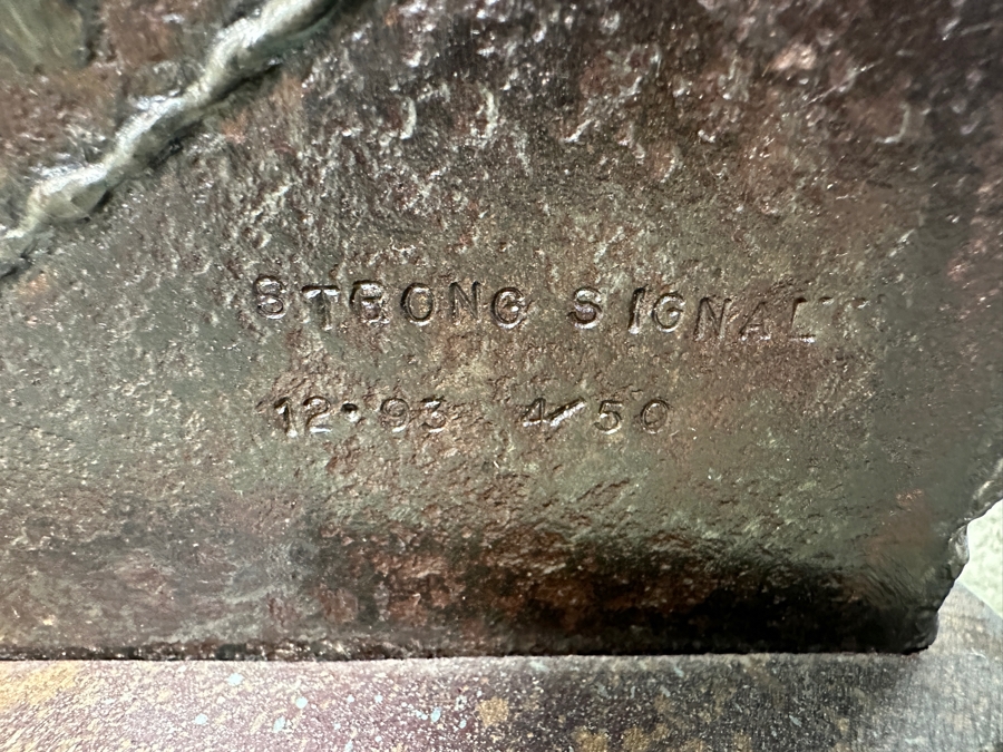 Limited Edition Metal Petroglyph Freestanding Lamp From Santa Fe Artist Signed REWIS Titled 'Strong Signal' Dated 12/1993 Numbered 4 Of 50 26.5'H [Photo 5]