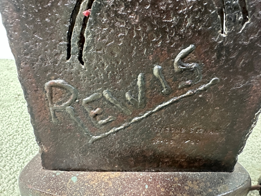 Limited Edition Metal Petroglyph Freestanding Lamp From Santa Fe Artist Signed REWIS Titled 'Strong Signal' Dated 12/1993 Numbered 4 Of 50 26.5'H [Photo 4]
