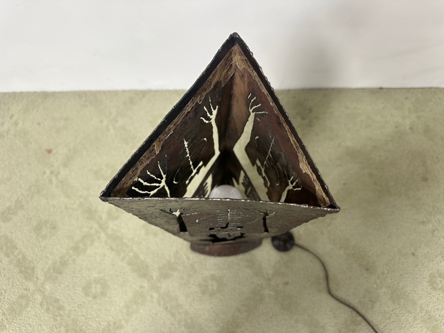 Limited Edition Metal Petroglyph Freestanding Lamp From Santa Fe Artist Signed REWIS Titled 'Strong Signal' Dated 12/1993 Numbered 4 Of 50 26.5'H [Photo 7]