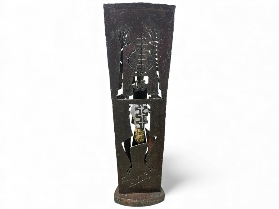 Limited Edition Metal Petroglyph Freestanding Lamp From Santa Fe Artist Signed REWIS Titled 'Strong Signal' Dated 12/1993 Numbered 4 Of 50 26.5'H