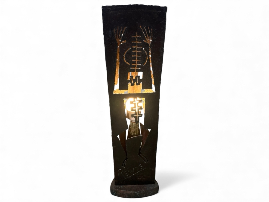 Limited Edition Metal Petroglyph Freestanding Lamp From Santa Fe Artist Signed REWIS Titled 'Strong Signal' Dated 12/1993 Numbered 4 Of 50 26.5'H [Photo 2]