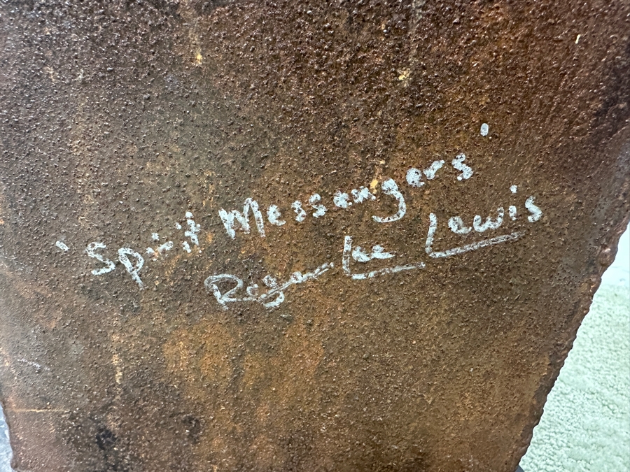 Metal Petroglyph Freestanding Lamp From Santa Fe Artist With Carved Desert Symbols Titled 'Spirit Messengers' 63'H [Photo 7]
