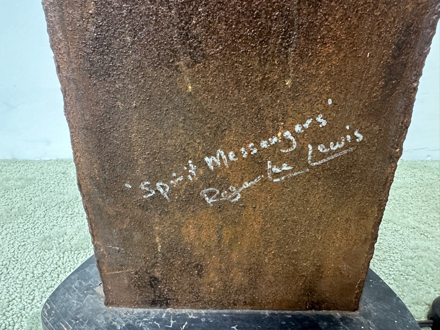 Metal Petroglyph Freestanding Lamp From Santa Fe Artist With Carved Desert Symbols Titled 'Spirit Messengers' 63'H [Photo 6]