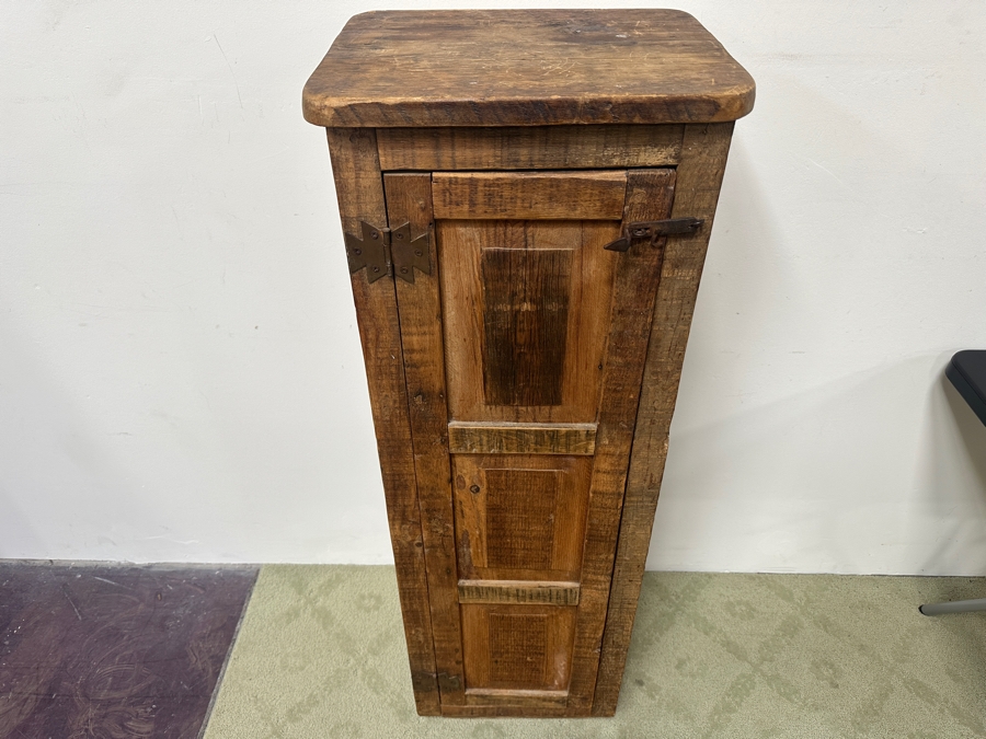 Rustic Wooden Storage Cupboard With Hand Wrought Hardware 18W X 15D X 52.5H [Photo 2]