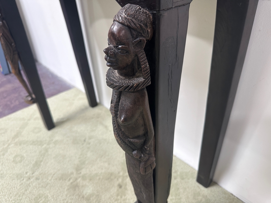 Vintage African Ebony Table With Carved Man And Woman Figures 42W X 18D X 36H [Photo 9]