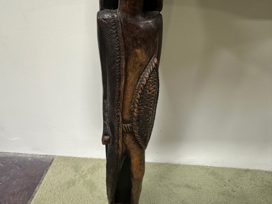 Vintage African Ebony Table With Carved Man And Woman Figures 42W X 18D X 36H [Photo 6]
