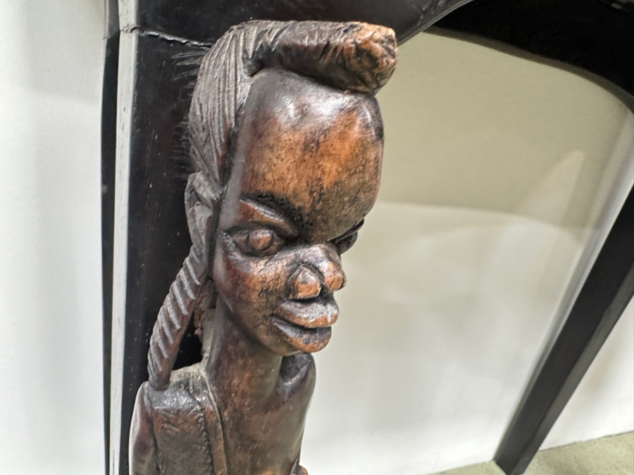 Vintage African Ebony Table With Carved Man And Woman Figures 42W X 18D X 36H [Photo 4]