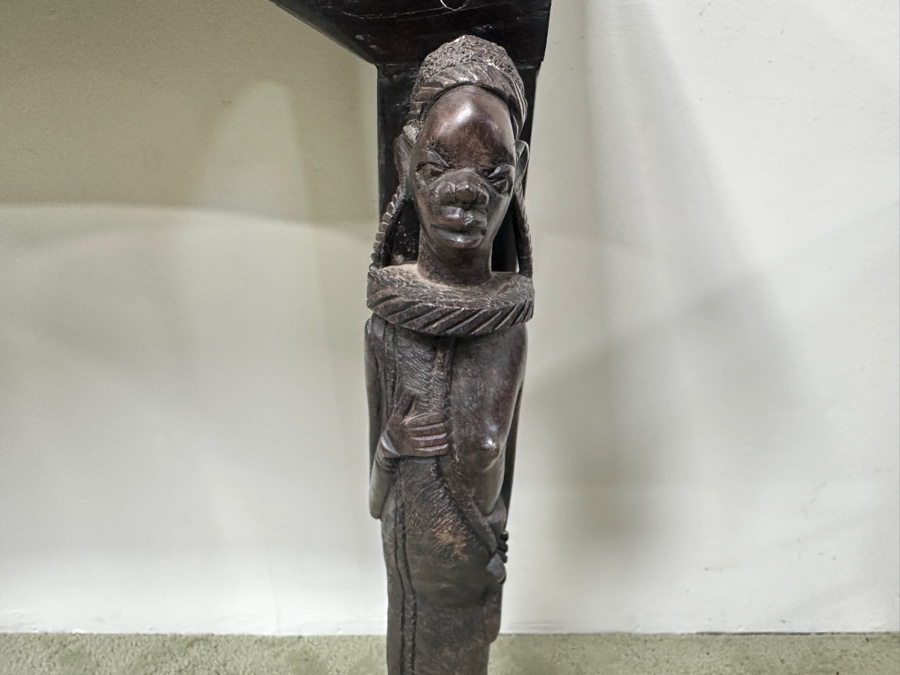Vintage African Ebony Table With Carved Man And Woman Figures 42W X 18D X 36H [Photo 7]