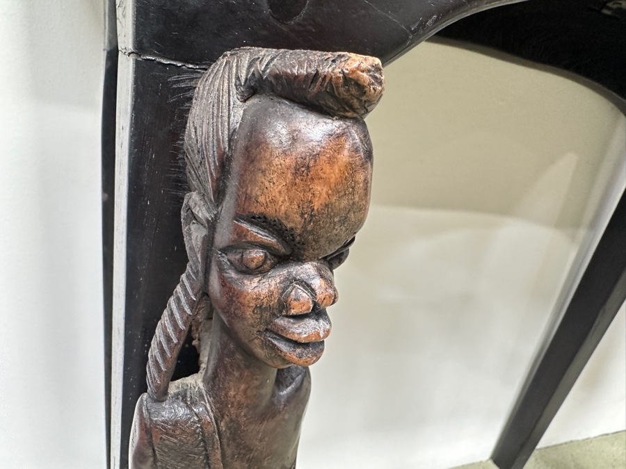 Vintage African Ebony Table With Carved Man And Woman Figures 42W X 18D X 36H [Photo 5]