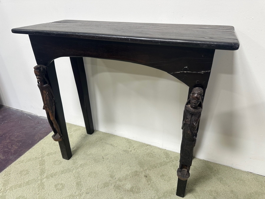Vintage African Ebony Table With Carved Man And Woman Figures 42W X 18D X 36H [Photo 10]