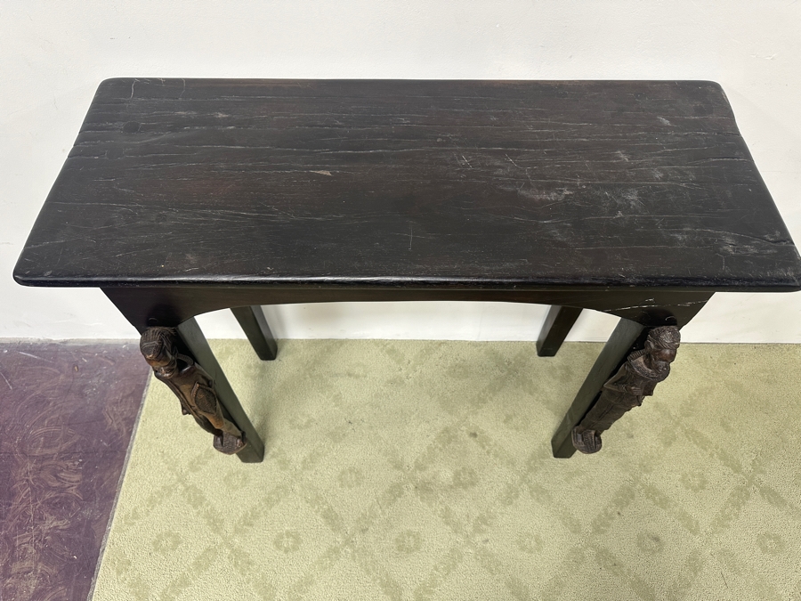 Vintage African Ebony Table With Carved Man And Woman Figures 42W X 18D X 36H [Photo 11]