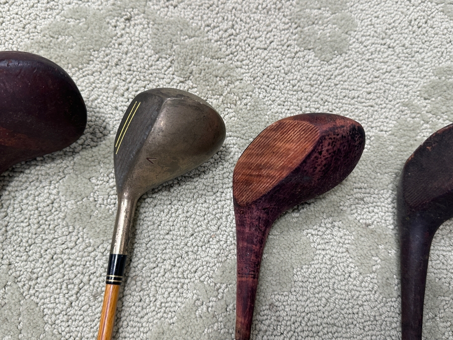 Set Of (5) Vintage Wooden Handle Golf Drivers & (4) Vintage Wooden Handle Golf Irons [Photo 5]