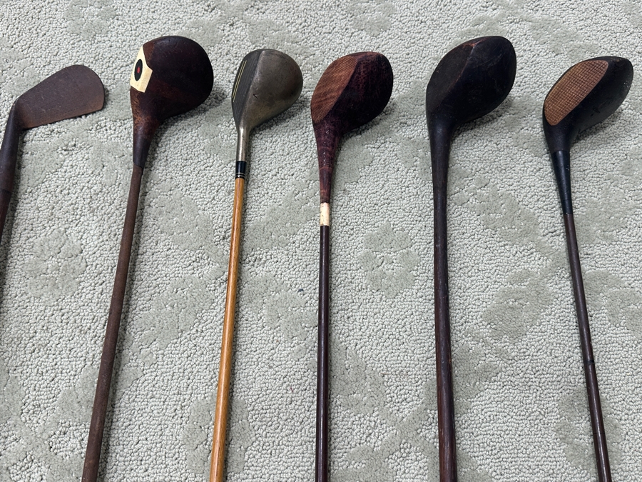 Set Of (5) Vintage Wooden Handle Golf Drivers & (4) Vintage Wooden Handle Golf Irons [Photo 2]