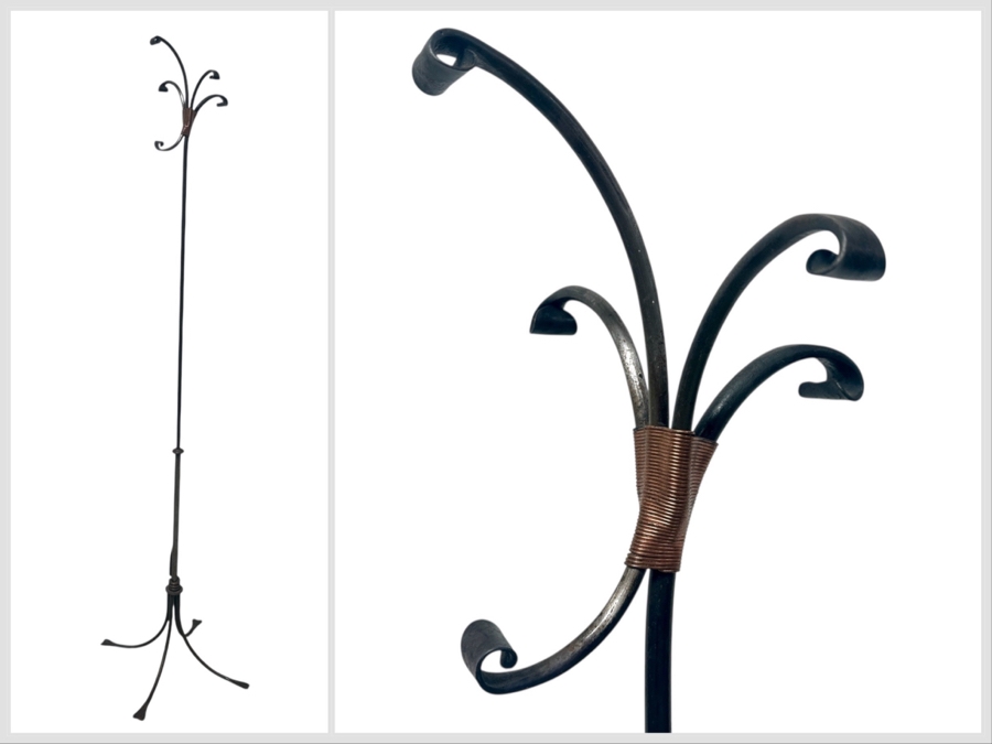 Handmade Southwestern Wrought Iron And Copper Coat Rack 70.5'H