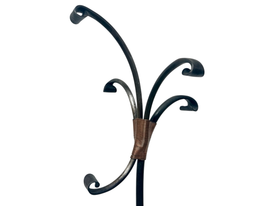 Handmade Southwestern Wrought Iron And Copper Coat Rack 70.5'H [Photo 2]
