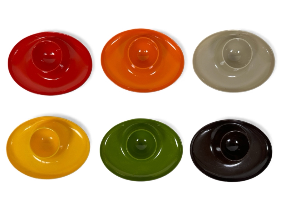 Just Added - Set Of Six Mid-Century Modern Colorful Egg Cups Servers 4.5 X 4
