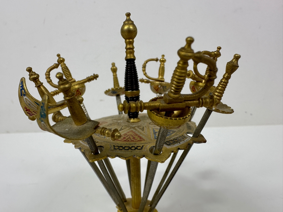 Just Added - Vintage Spanish Toledo Cocktail Swords With Decorative Stand Appetizer Or Martini Picks 4'H [Photo 5]