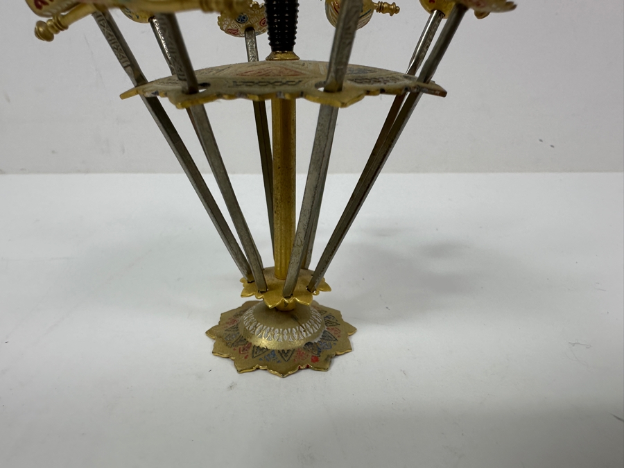 Just Added - Vintage Spanish Toledo Cocktail Swords With Decorative Stand Appetizer Or Martini Picks 4'H [Photo 6]