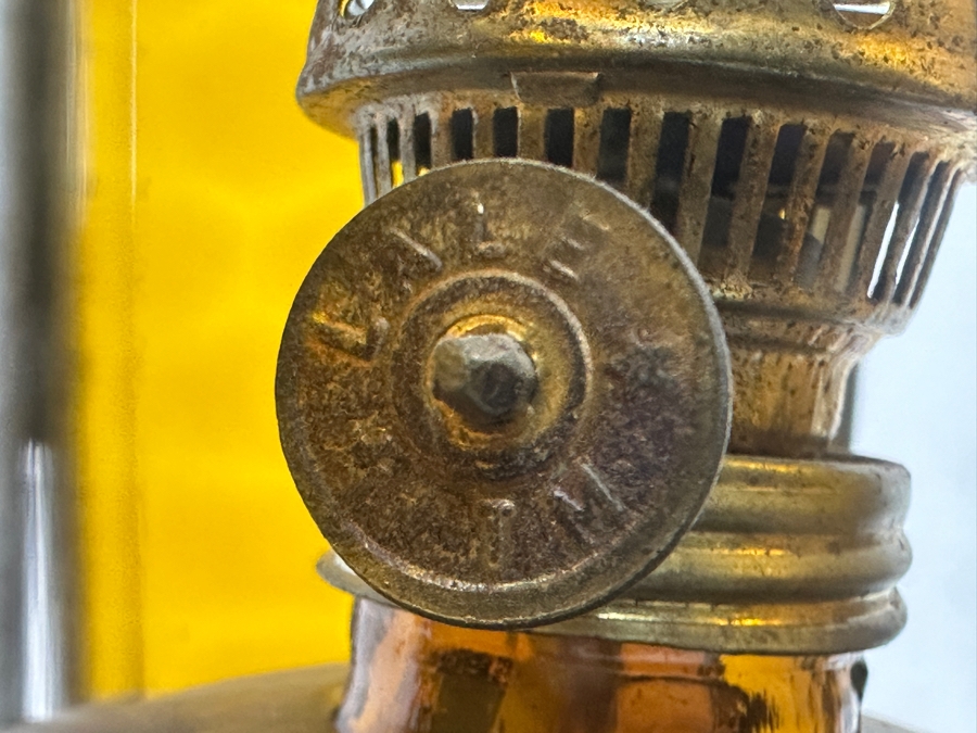 Just Added - Vintage Turkish Brass Lantern With Etched Glass Panels Oil Lantern Lamp (One Of The Top Glass Panels Is Cracked) 18.5'H [Photo 8]