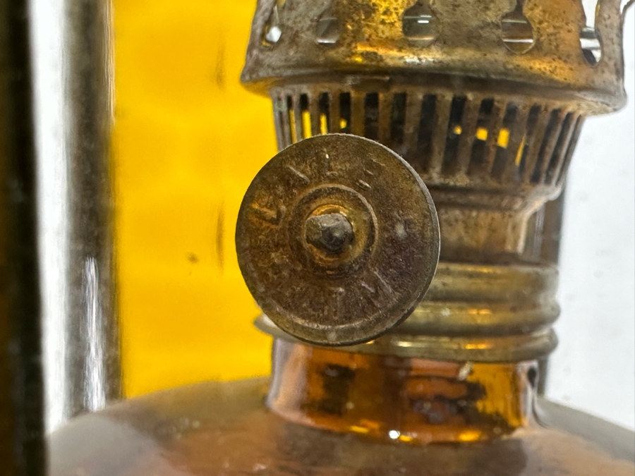 Just Added - Vintage Turkish Brass Lantern With Etched Glass Panels Oil Lantern Lamp (One Of The Top Glass Panels Is Cracked) 18.5'H [Photo 7]