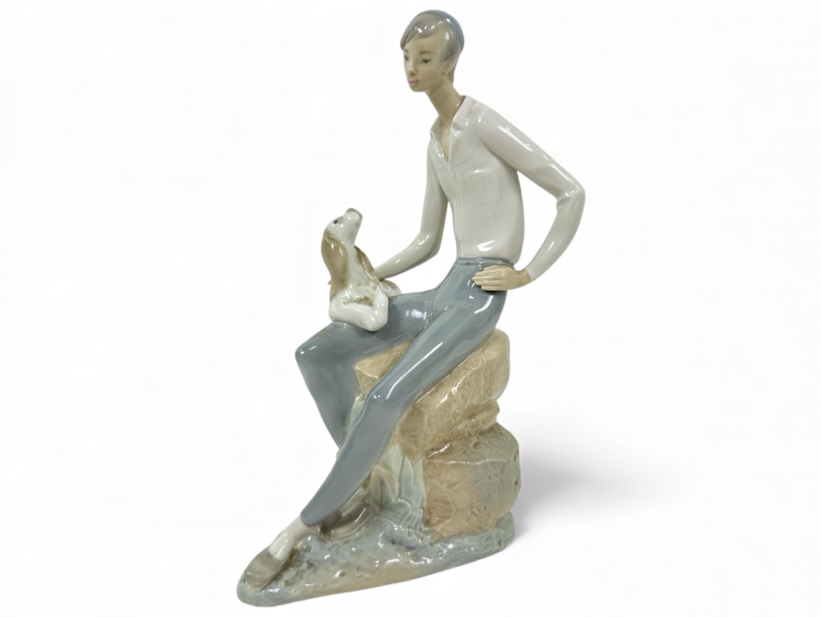 Just Added - Vintage Nao Porcelain Figurine Shepherd Boy With Dog 9.75'H