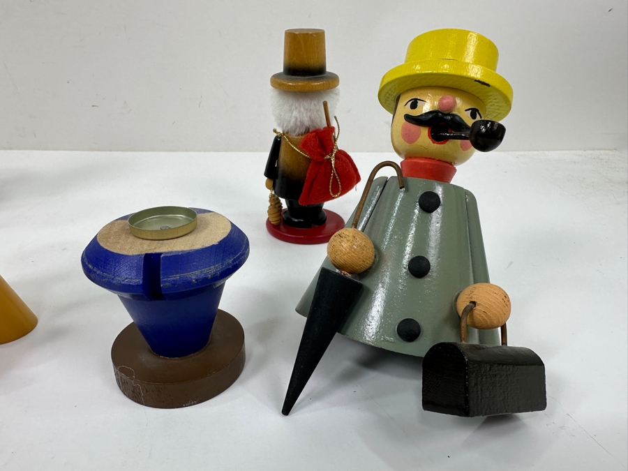 Just Added - (4) Vintage German Folk Art Rauchermann Wooden Incense Smokers - Erzgebirge Region Of Germany - Holds Small Incense Cone - Smoke Curls Out Of Mouth 4.5'H To 6.5'H [Photo 10]