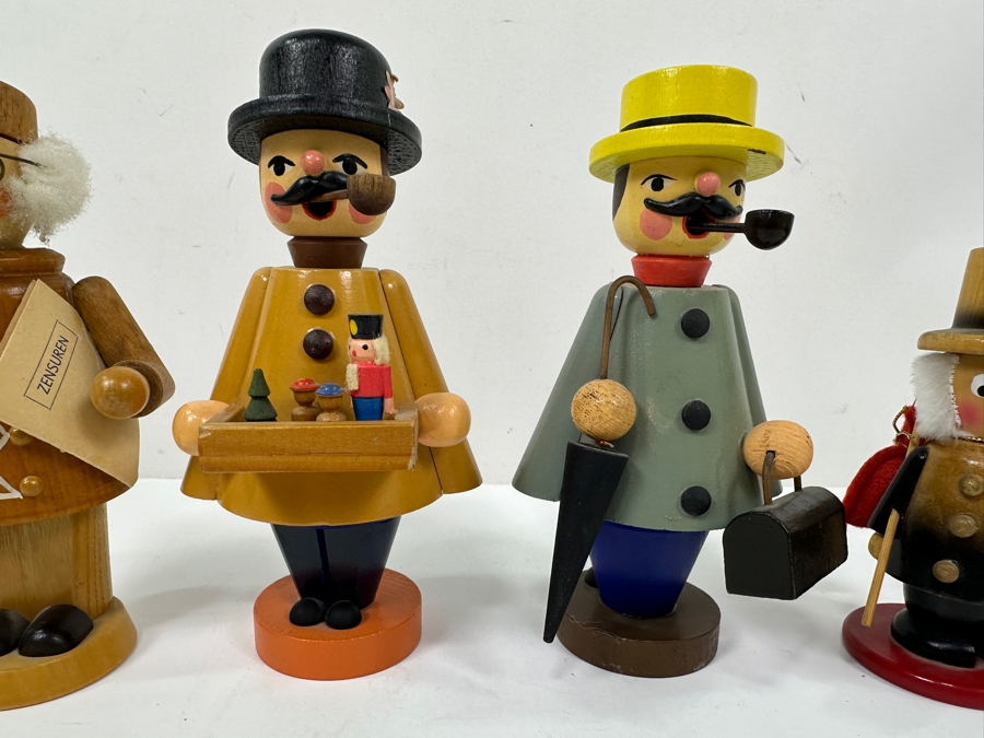Just Added - (4) Vintage German Folk Art Rauchermann Wooden Incense Smokers - Erzgebirge Region Of Germany - Holds Small Incense Cone - Smoke Curls Out Of Mouth 4.5'H To 6.5'H [Photo 2]