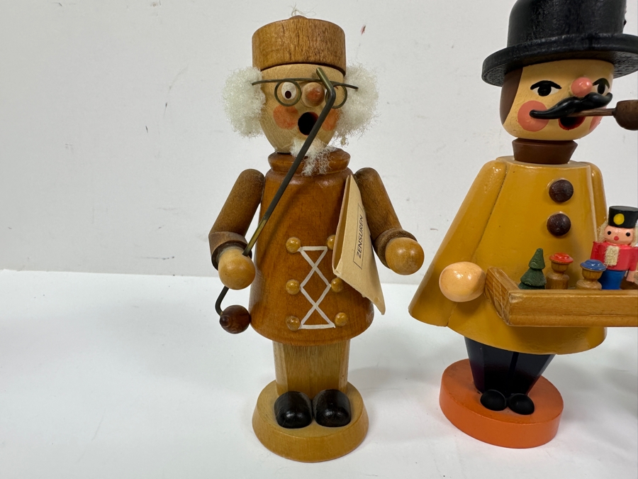 Just Added - (4) Vintage German Folk Art Rauchermann Wooden Incense Smokers - Erzgebirge Region Of Germany - Holds Small Incense Cone - Smoke Curls Out Of Mouth 4.5'H To 6.5'H [Photo 6]
