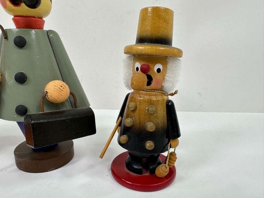 Just Added - (4) Vintage German Folk Art Rauchermann Wooden Incense Smokers - Erzgebirge Region Of Germany - Holds Small Incense Cone - Smoke Curls Out Of Mouth 4.5'H To 6.5'H [Photo 5]