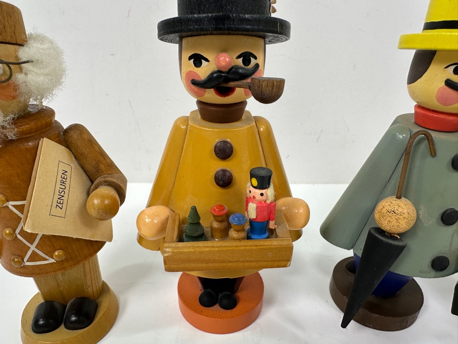 Just Added - (4) Vintage German Folk Art Rauchermann Wooden Incense Smokers - Erzgebirge Region Of Germany - Holds Small Incense Cone - Smoke Curls Out Of Mouth 4.5'H To 6.5'H [Photo 3]
