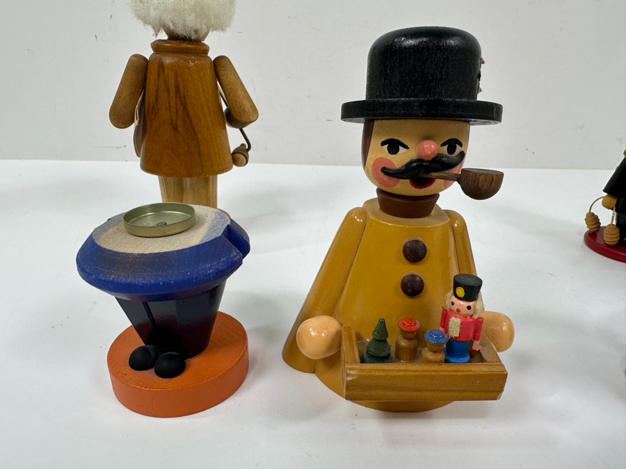 Just Added - (4) Vintage German Folk Art Rauchermann Wooden Incense Smokers - Erzgebirge Region Of Germany - Holds Small Incense Cone - Smoke Curls Out Of Mouth 4.5'H To 6.5'H [Photo 9]