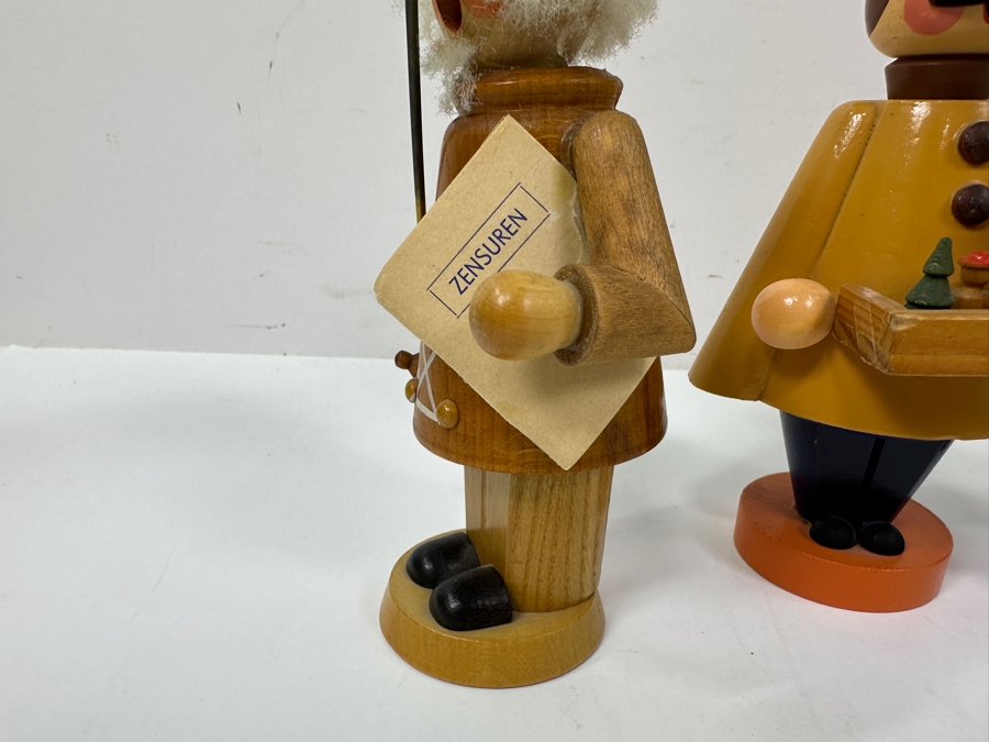 Just Added - (4) Vintage German Folk Art Rauchermann Wooden Incense Smokers - Erzgebirge Region Of Germany - Holds Small Incense Cone - Smoke Curls Out Of Mouth 4.5'H To 6.5'H [Photo 7]