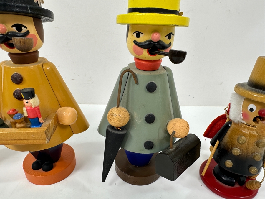 Just Added - (4) Vintage German Folk Art Rauchermann Wooden Incense Smokers - Erzgebirge Region Of Germany - Holds Small Incense Cone - Smoke Curls Out Of Mouth 4.5'H To 6.5'H [Photo 4]