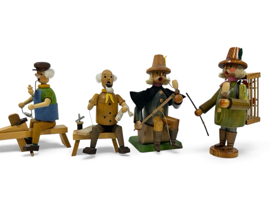 Just Added - (4) Vintage German Folk Art Rauchermann Wooden Incense Smokers - Erzgebirge Region Of Germany - Holds Small Incense Cone - Smoke Curls Out Of Mouth 6'H To 7.5'H [Photo 2]