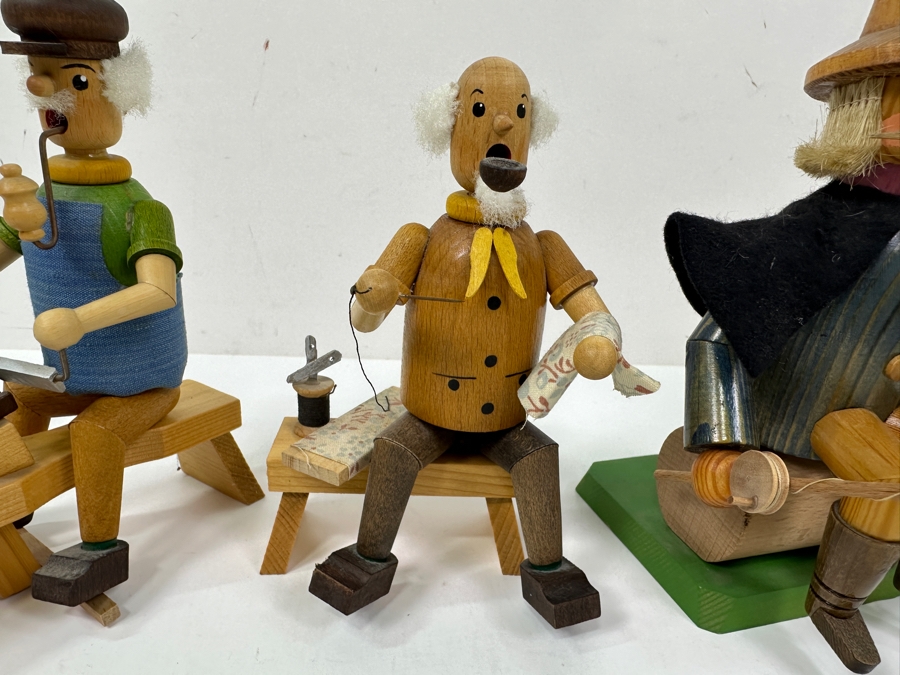 Just Added - (4) Vintage German Folk Art Rauchermann Wooden Incense Smokers - Erzgebirge Region Of Germany - Holds Small Incense Cone - Smoke Curls Out Of Mouth 6'H To 7.5'H [Photo 5]