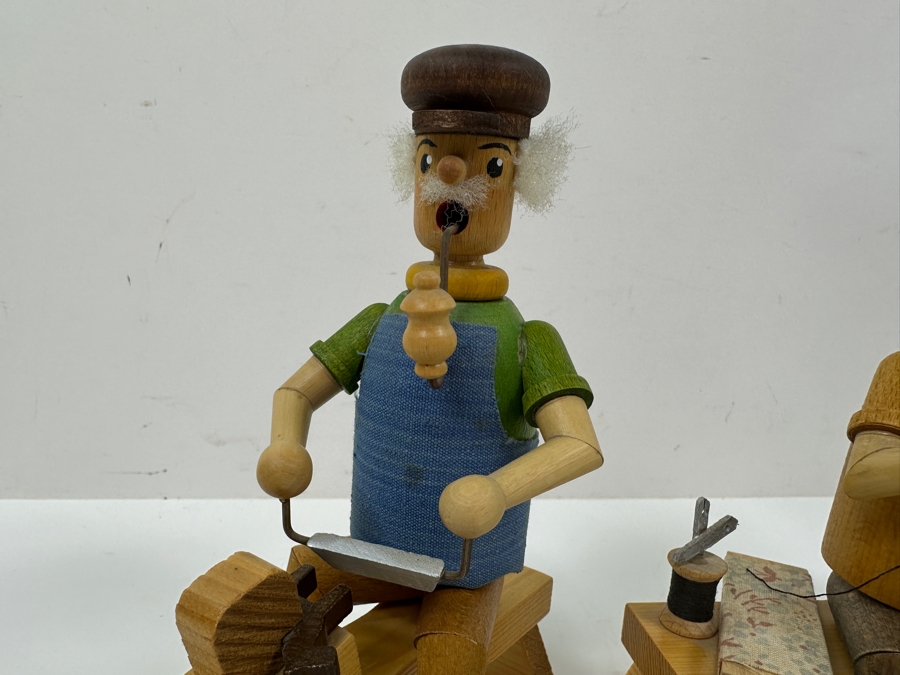 Just Added - (4) Vintage German Folk Art Rauchermann Wooden Incense Smokers - Erzgebirge Region Of Germany - Holds Small Incense Cone - Smoke Curls Out Of Mouth 6'H To 7.5'H [Photo 8]