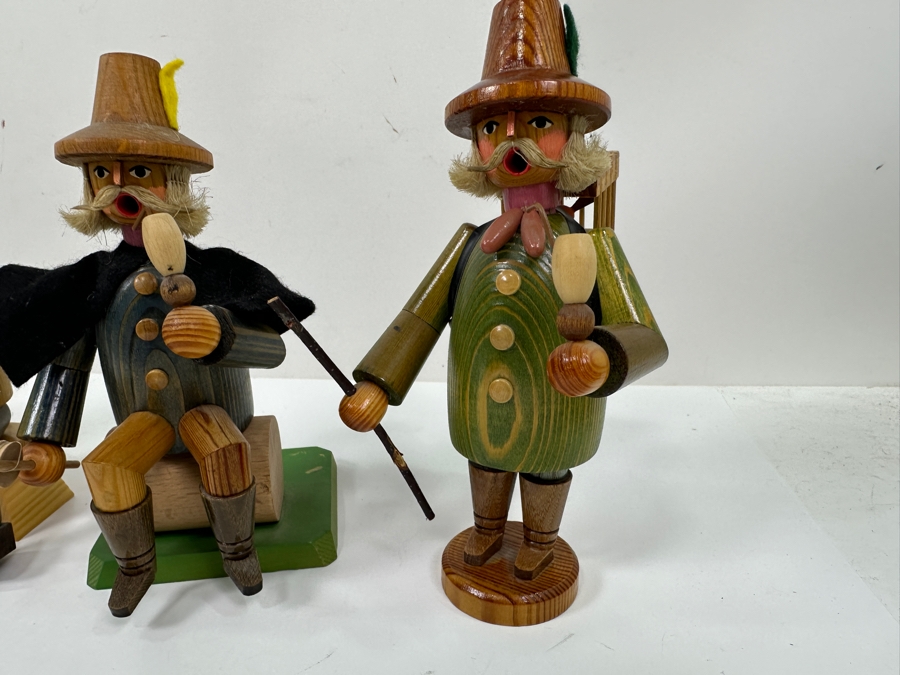Just Added - (4) Vintage German Folk Art Rauchermann Wooden Incense Smokers - Erzgebirge Region Of Germany - Holds Small Incense Cone - Smoke Curls Out Of Mouth 6'H To 7.5'H [Photo 4]