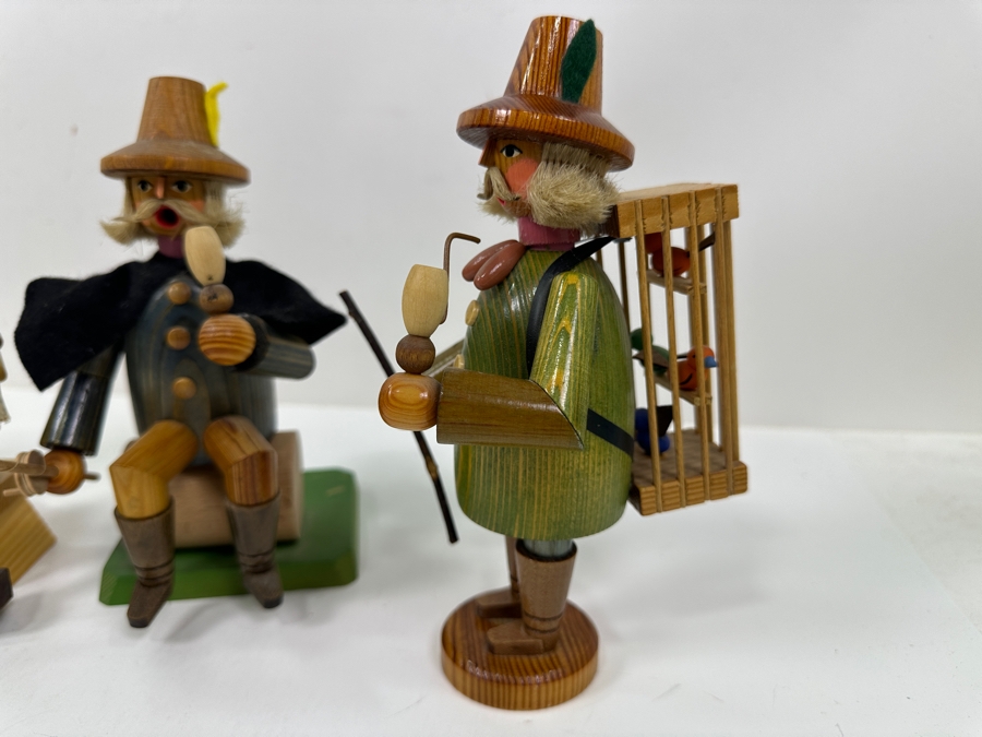 Just Added - (4) Vintage German Folk Art Rauchermann Wooden Incense Smokers - Erzgebirge Region Of Germany - Holds Small Incense Cone - Smoke Curls Out Of Mouth 6'H To 7.5'H [Photo 9]
