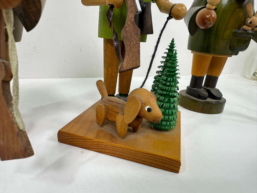 Just Added - (3) Vintage German Folk Art Rauchermann Wooden Incense Smokers Hunter Figurines - Erzgebirge Region Of Germany - Holds Small Incense Cone - Smoke Curls Out Of Mouth 7.5'H [Photo 5]