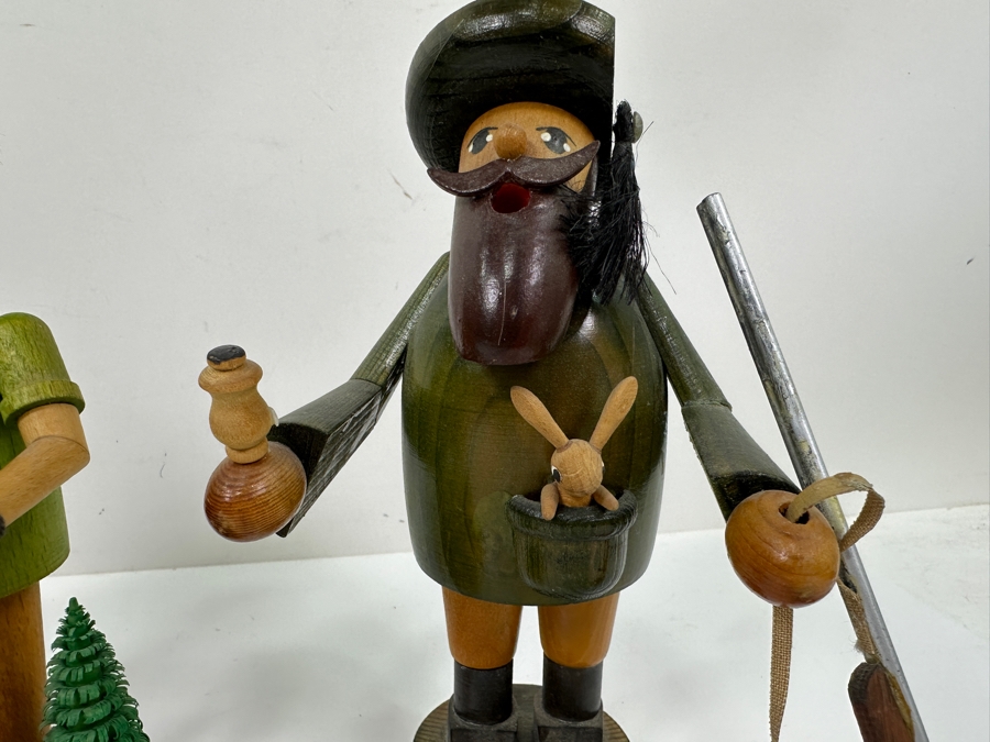 Just Added - (3) Vintage German Folk Art Rauchermann Wooden Incense Smokers Hunter Figurines - Erzgebirge Region Of Germany - Holds Small Incense Cone - Smoke Curls Out Of Mouth 7.5'H [Photo 3]
