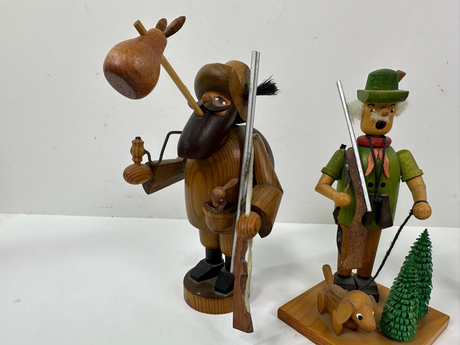 Just Added - (3) Vintage German Folk Art Rauchermann Wooden Incense Smokers Hunter Figurines - Erzgebirge Region Of Germany - Holds Small Incense Cone - Smoke Curls Out Of Mouth 7.5'H [Photo 6]