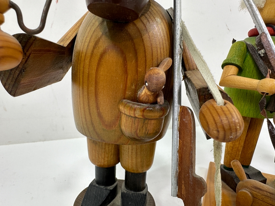 Just Added - (3) Vintage German Folk Art Rauchermann Wooden Incense Smokers Hunter Figurines - Erzgebirge Region Of Germany - Holds Small Incense Cone - Smoke Curls Out Of Mouth 7.5'H [Photo 7]