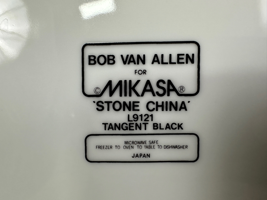 Just Added - Vintage Bob Van Allen For Mikasa Stone China L9121 Tangent Black Made In Japan: (4) 10.75' Plates, (4) Cups & Saucers, (3) 3' Bowls (See Photos For Bowls) [Photo 4]