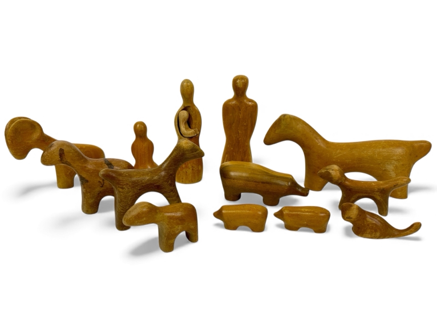 Just Added - Antonio Vitali And Kurt Naef Vintage Mid-Century Modern 'Playforms' Wooden Dollhouse Toy Scuptural Family Set Figures People & Animals By Creative Playthings