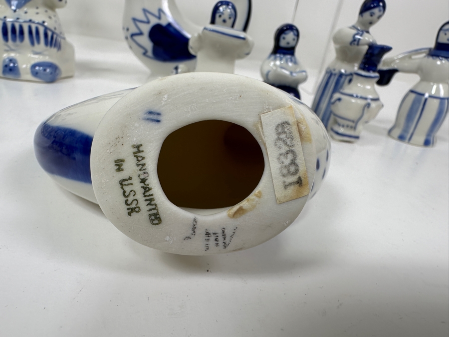 Just Added - Collection Of Vintage USSR Folk Art Hand Painted Russian Ceramic Blue & White Figurines [Photo 10]