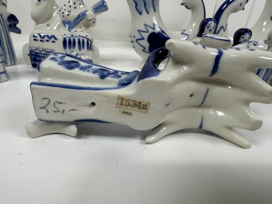 Just Added - Collection Of Vintage USSR Folk Art Hand Painted Russian Ceramic Blue & White Figurines [Photo 9]