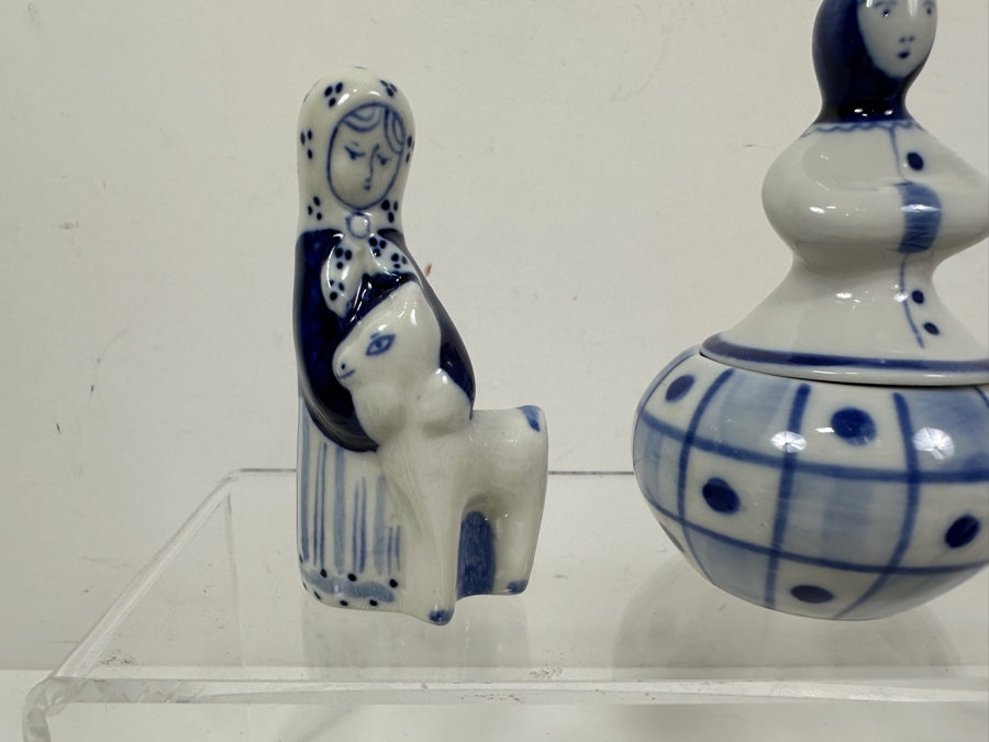 Just Added - Collection Of Vintage USSR Folk Art Hand Painted Russian Ceramic Blue & White Figurines [Photo 8]