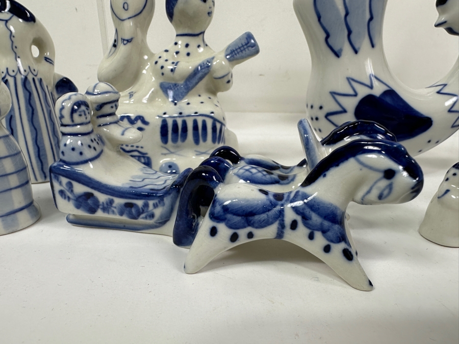 Just Added - Collection Of Vintage USSR Folk Art Hand Painted Russian Ceramic Blue & White Figurines [Photo 2]