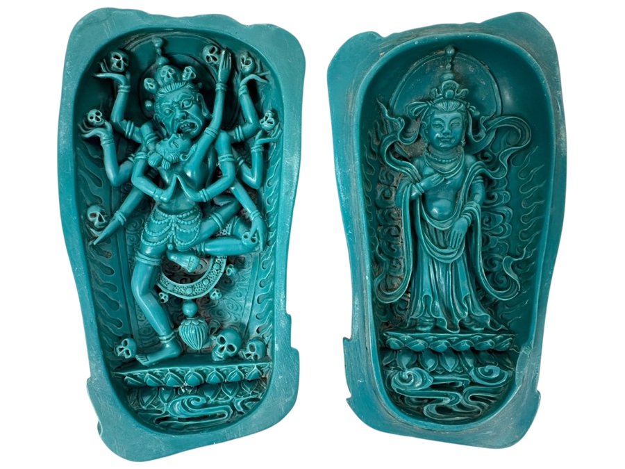 Just Added - Relief Carved Resin Buddhist Figures Of Avalokitesvara A Bodhisattva 5'H